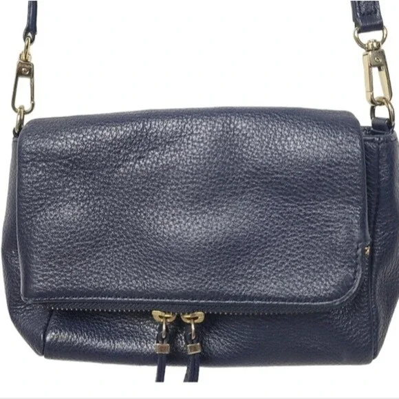 Talbots Blue Leather Flap Snap & Zipper Adjustable Strap Crossbody Purse - Picture 3 of 13